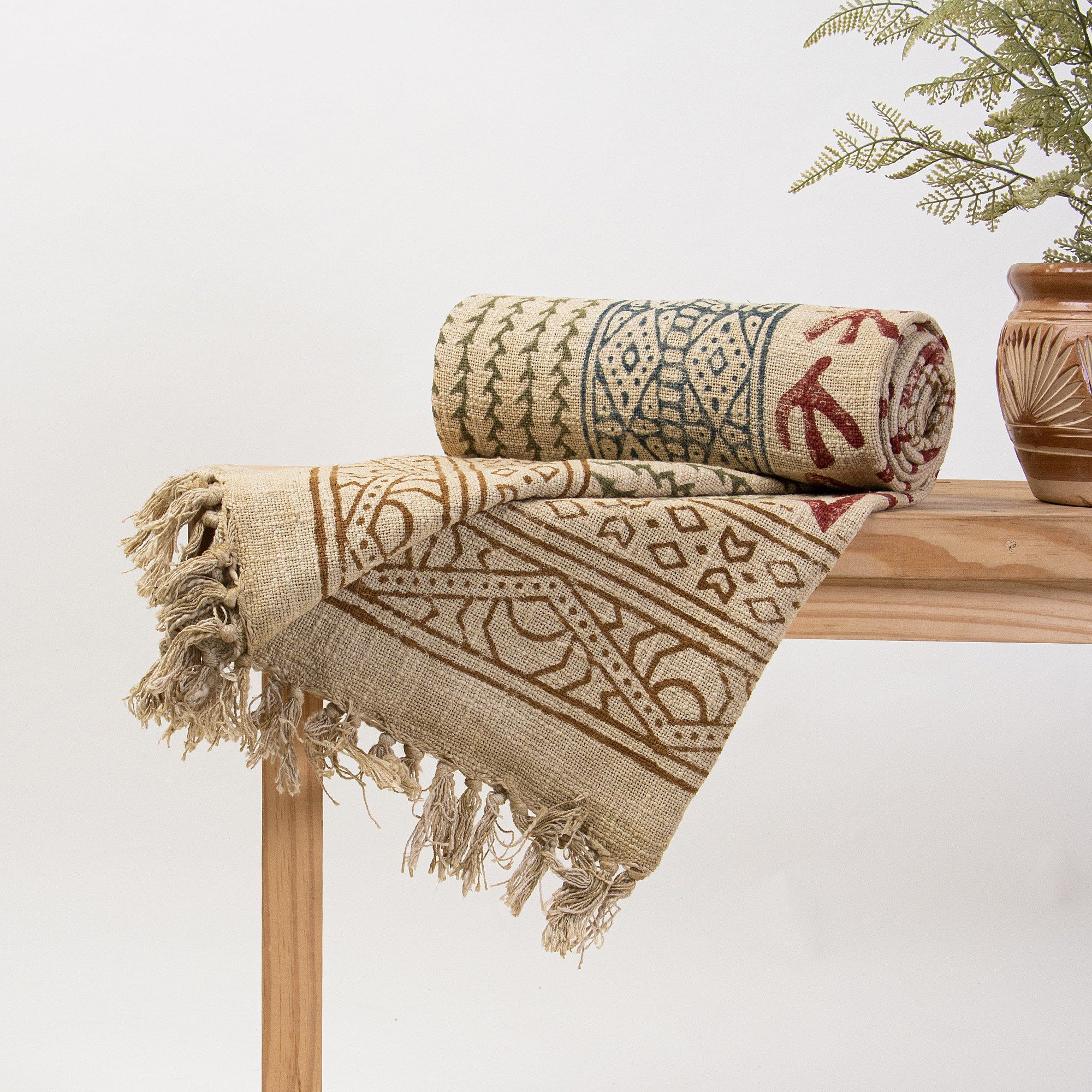 Premium Block Printed Organic Cotton Sofa Throw Blanket
